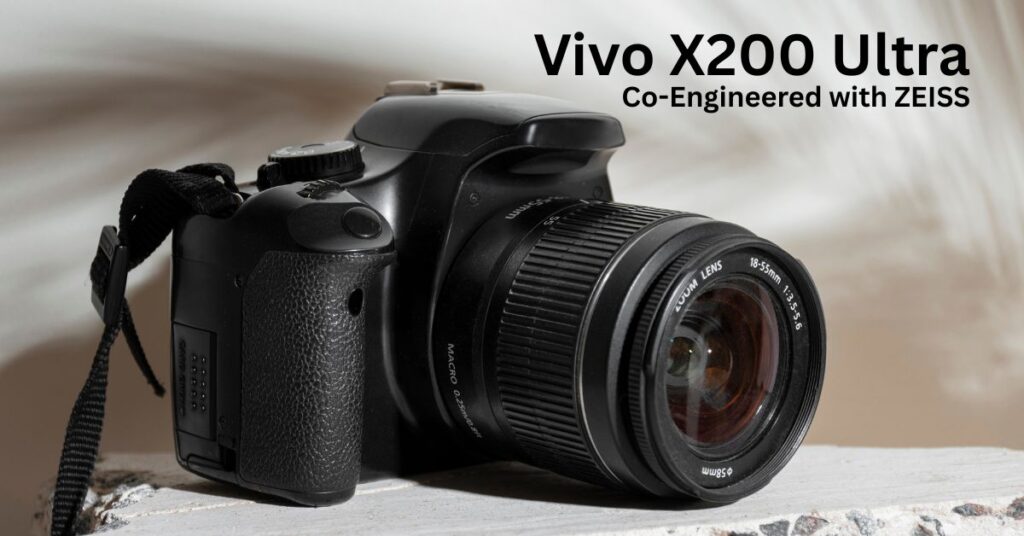 DSLR-style camera image promoting Vivo X200 Ultra co-engineered with ZEISS optics.